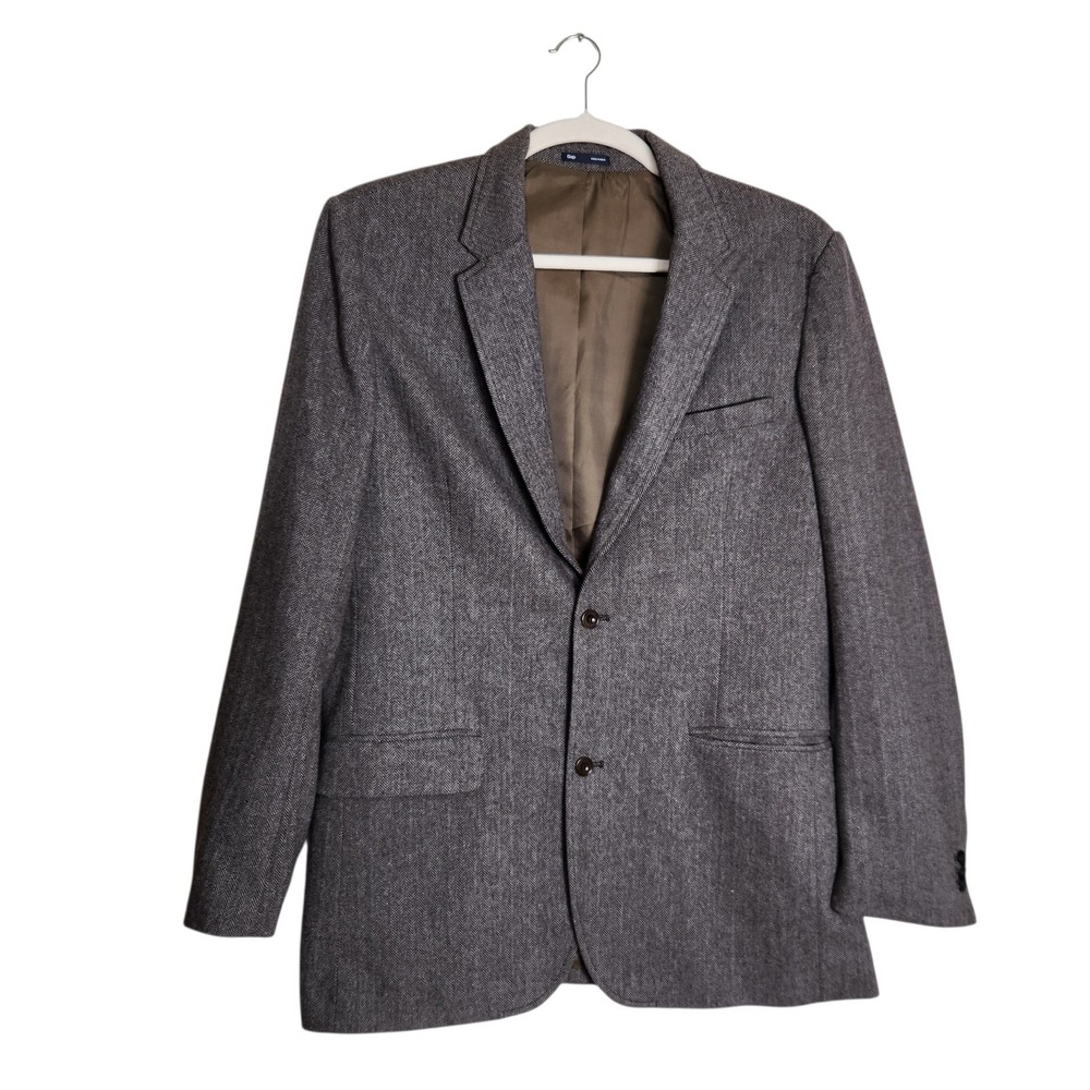 Gap Mens XL Tall Grey Herringbone Wool Blend 2 Button Blazer Sport Coat Jacket